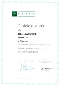 Podziękowanie dla Pres Development Sp. z o.o.